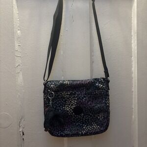 Kipling Ciro Crossbody Bag Navy Blue With Floral Pattern 8 X 9"